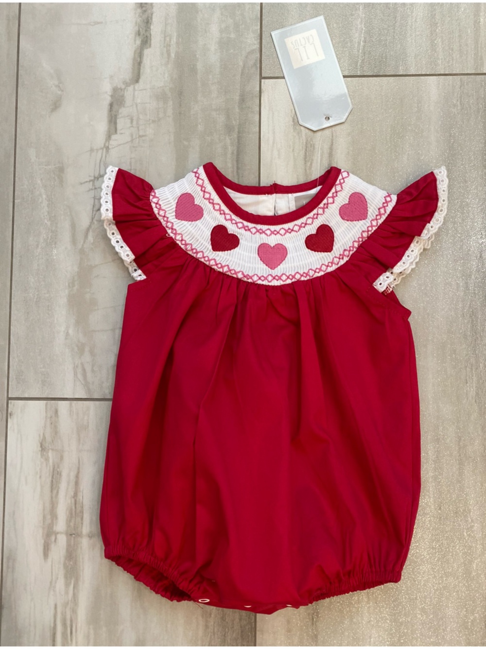 NWT Lil Cactus Red Flutter Smocked Valentine Heart Bubble Romper Girls 3-6M